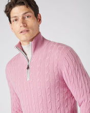 Load image into Gallery viewer, N.Peal Men&#39;s Cable Half Zip Cashmere Jumper Burano Pink
