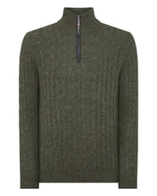 Load image into Gallery viewer, N.Peal Men&#39;s Cable Half Zip Cashmere Jumper Moss Green
