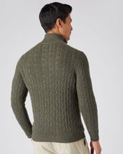 Load image into Gallery viewer, N.Peal Men&#39;s Cable Half Zip Cashmere Jumper Moss Green
