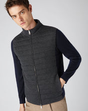Load image into Gallery viewer, N.Peal Men&#39;s Fine Gauge Cashmere Zip Through Padded Gilet Dark Charcoal Grey
