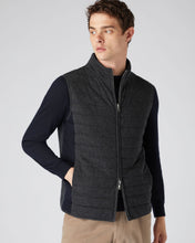 Load image into Gallery viewer, N.Peal Men&#39;s Fine Gauge Cashmere Zip Through Padded Gilet Dark Charcoal Grey

