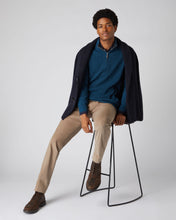 Load image into Gallery viewer, N.Peal Men&#39;s Ribbed Half Zip Cashmere Jumper Lagoon Blue
