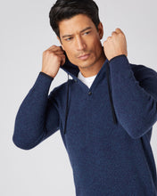 Load image into Gallery viewer, N.Peal Men&#39;s Half Button Hooded Cashmere Jumper Imperial Blue
