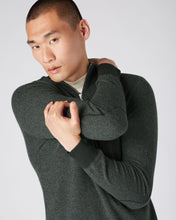 Load image into Gallery viewer, N.Peal Men&#39;s Carnaby Half Zip Birdseye Cashmere Jumper Dark Green
