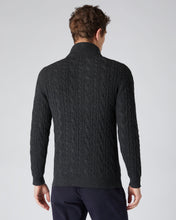Load image into Gallery viewer, N.Peal Men&#39;s Fur Trim Half Zip Cashmere Jumper Dark Charcoal Grey
