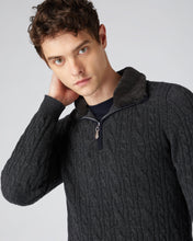 Load image into Gallery viewer, N.Peal Men&#39;s Fur Trim Half Zip Cashmere Jumper Dark Charcoal Grey
