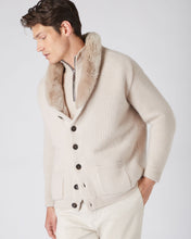 Load image into Gallery viewer, N.Peal Men&#39;s Fur Lined Shawl Cashmere Cardigan Heather Beige Brown
