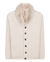 Load image into Gallery viewer, N.Peal Men&#39;s Fur Lined Shawl Cashmere Cardigan Heather Beige Brown
