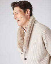 Load image into Gallery viewer, N.Peal Men&#39;s Fur Lined Shawl Cashmere Cardigan Heather Beige Brown

