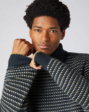 Load image into Gallery viewer, N.Peal Men&#39;s Stitch Pattern Roll Neck Cashmere Jumper Grigio Blue

