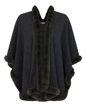 Load image into Gallery viewer, N.Peal Women&#39;s Cape With Fur Trim Edge Dark Charcoal Grey
