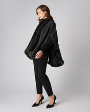 Load image into Gallery viewer, N.Peal Women&#39;s Cape With Fur Trim Edge Dark Charcoal Grey
