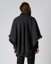 Load image into Gallery viewer, N.Peal Women&#39;s Cape With Fur Trim Edge Dark Charcoal Grey
