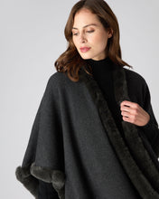 Load image into Gallery viewer, N.Peal Women&#39;s Cape With Fur Trim Edge Dark Charcoal Grey
