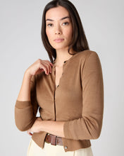 Load image into Gallery viewer, N.Peal Women&#39;s Darcie Superfine Cashmere Cropped Cardigan Dark Camel Brown
