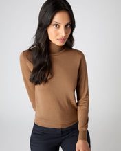 Load image into Gallery viewer, N.Peal Women's Margot Superfine Cashmere Roll Neck Jumper Dark Camel Brown
