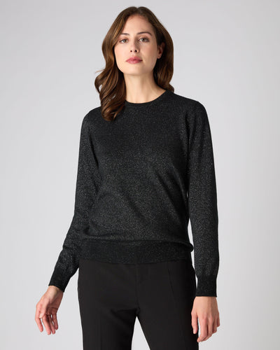 N.Peal Women's Round Neck Jumper With Lurex Black Sparkle