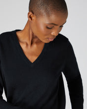 Load image into Gallery viewer, Women&#39;s V Neck Cashmere Sweater in Black
