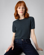 Load image into Gallery viewer, N.Peal Women&#39;s Round Neck Cashmere T Shirt Grigio Blue
