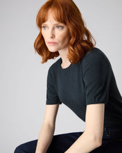 Load image into Gallery viewer, N.Peal Women&#39;s Round Neck Cashmere T Shirt Grigio Blue
