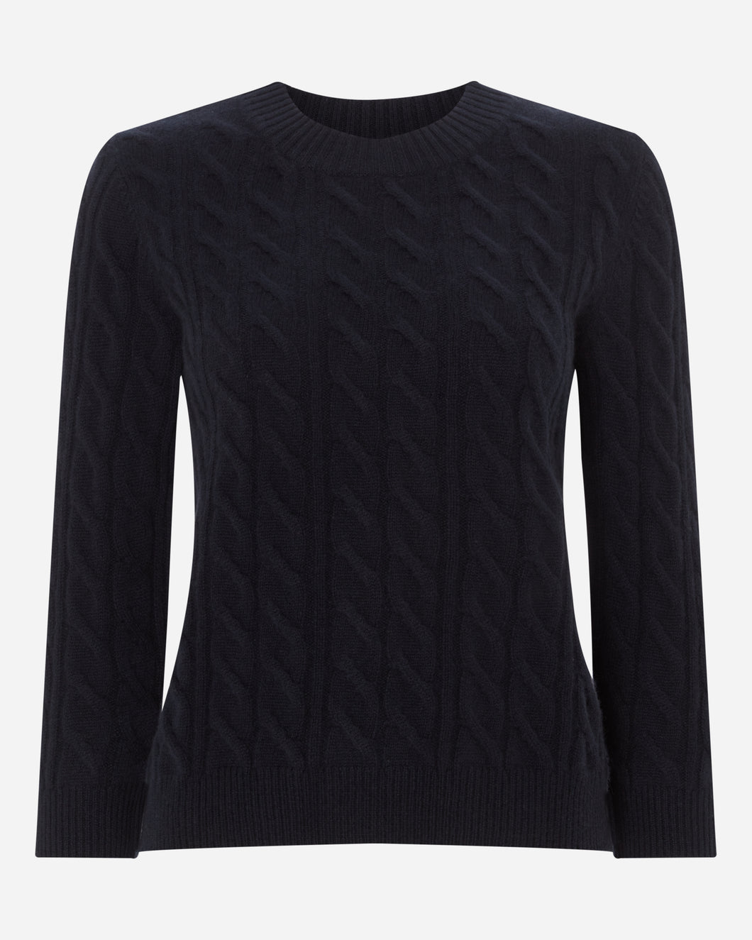 Women's Round Neck Cable Sweater in Navy
