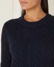 Load image into Gallery viewer, Women&#39;s Round Neck Cable Sweater in Navy
