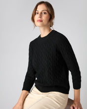 Load image into Gallery viewer, N.Peal Women&#39;s Round Neck Cable Cashmere Jumper Black
