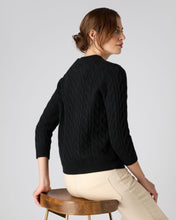 Load image into Gallery viewer, N.Peal Women&#39;s Round Neck Cable Cashmere Jumper Black
