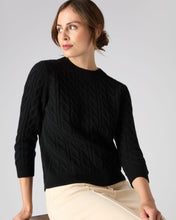 Load image into Gallery viewer, N.Peal Women&#39;s Round Neck Cable Cashmere Jumper Black
