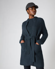 Load image into Gallery viewer, N.Peal Women&#39;s Basketweave Open Cashmere Cardigan Grigio Blue
