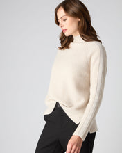 Load image into Gallery viewer, N.Peal Women&#39;s Metal Trim Funnel Neck Cashmere Jumper With Lurex Ecru White Sparkle
