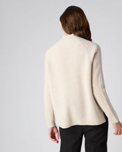 Load image into Gallery viewer, N.Peal Women&#39;s Metal Trim Funnel Neck Cashmere Jumper With Lurex Ecru White Sparkle
