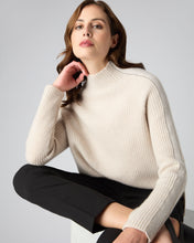 Load image into Gallery viewer, N.Peal Women&#39;s Metal Trim Funnel Neck Cashmere Jumper With Lurex Ecru White Sparkle
