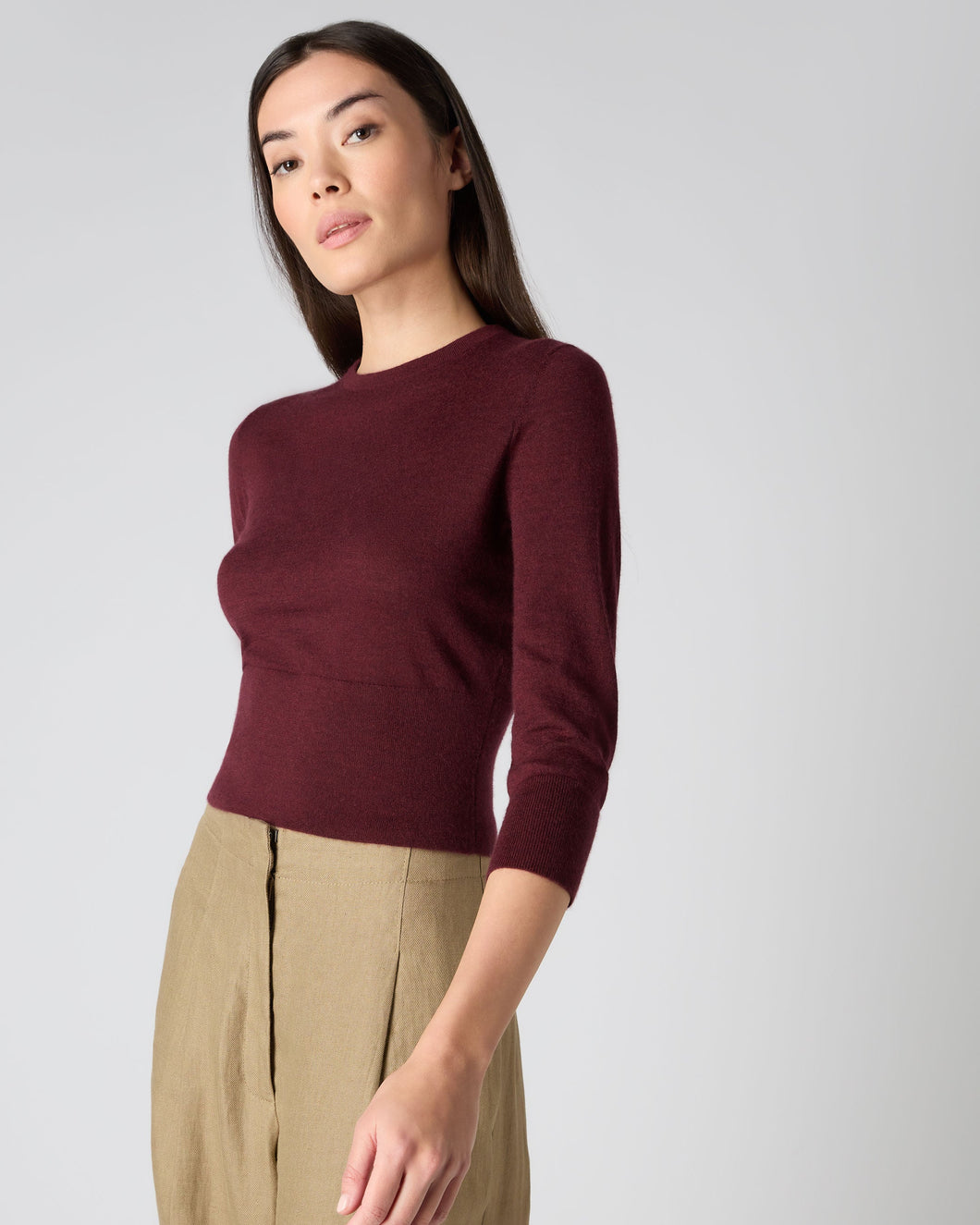 N.Peal Women's Superfine Crop Cashmere Jumper Burgundy Red