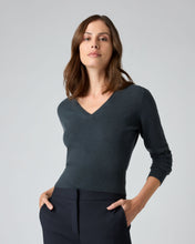 Load image into Gallery viewer, N.Peal Women's Crop V Neck Cashmere Jumper Grigio Blue
