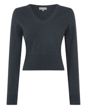 Load image into Gallery viewer, N.Peal Women's Crop V Neck Cashmere Jumper Grigio Blue
