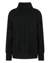 Load image into Gallery viewer, N.Peal Women&#39;s Chunky Cable Roll Neck Cashmere Jumper Black
