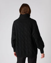 Load image into Gallery viewer, N.Peal Women&#39;s Chunky Cable Roll Neck Cashmere Jumper Black
