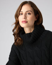 Load image into Gallery viewer, N.Peal Women&#39;s Chunky Cable Roll Neck Cashmere Jumper Black
