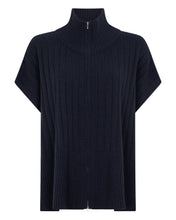 Load image into Gallery viewer, N.Peal Women&#39;s Rib Full Zip Cashmere Cape Navy Blue
