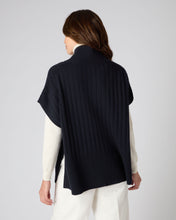Load image into Gallery viewer, N.Peal Women&#39;s Rib Full Zip Cashmere Cape Navy Blue
