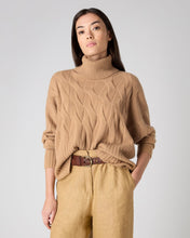 Load image into Gallery viewer, N.Peal Women&#39;s Relaxed Cable Roll Neck Cashmere Jumper Sahara Brown
