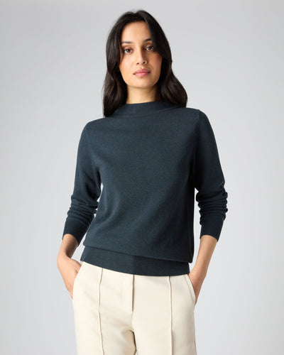 N.Peal Women's Funnel Neck Cashmere Jumper Grigio Blue
