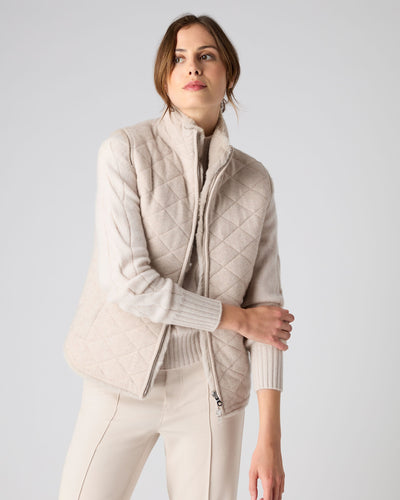 N.Peal Women's Rex Lined Diamond Cashmere Gilet Heather Beige Brown