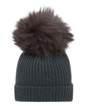 Load image into Gallery viewer, N.Peal Unisex Ribbed Cashmere Hat With Detachable Pom Anthracite Grey
