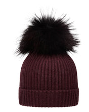 Load image into Gallery viewer, N.Peal Unisex Ribbed Cashmere Hat With Detachable Pom Claret Red
