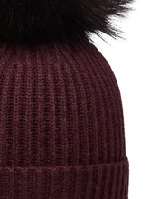 Load image into Gallery viewer, N.Peal Unisex Ribbed Cashmere Hat With Detachable Pom Claret Red
