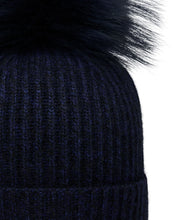 Load image into Gallery viewer, N.Peal Unisex Ribbed Cashmere Hat With Detachable Pom Navy Blue Melange

