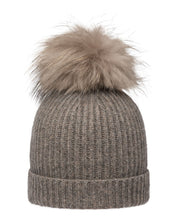 Load image into Gallery viewer, N.Peal Unisex Ribbed Cashmere Hat With Detachable Pom Wood Smoke Brown
