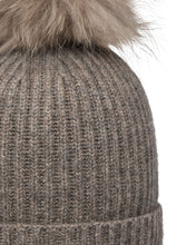 Load image into Gallery viewer, N.Peal Unisex Ribbed Cashmere Hat With Detachable Pom Wood Smoke Brown

